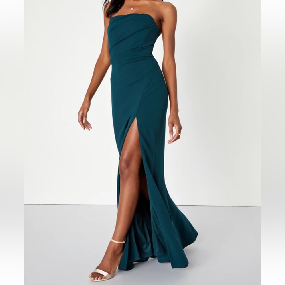 Marvelous Entrance Emerald Green Pleated Strapless Maxi Dress